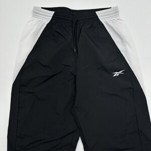 Vintage Reebok Black White Nylon Track Pants Windbreaker Joggers Mens Small Y2K